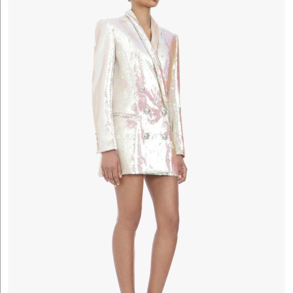 White & Iridescent Sequin Blazer Dress